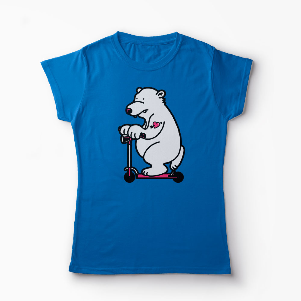 Tricou Urs pe Trotineta - Femei-Albastru Regal